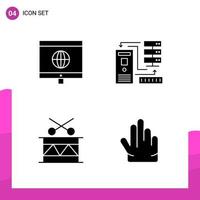 Glyph Icon set Pack of 4 Solid Icons isolated on White Background for responsive Website Design Print and Mobile Applications Creative Black Icon vector background