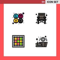 Editable Vector Line Pack of 4 Simple Filledline Flat Colors of cmyk area chair grid sauna Editable Vector Design Elements