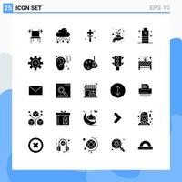 Universal Icon Symbols Group of 25 Modern Solid Glyphs of battery hand network growth holy Editable Vector Design Elements