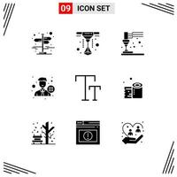 Mobile Interface Solid Glyph Set of 9 Pictograms of text big plastic reject office Editable Vector Design Elements