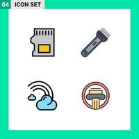 Modern Set of 4 Filledline Flat Colors Pictograph of sd card cloud data flash forecast Editable Vector Design Elements