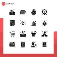 Modern Set of 16 Solid Glyphs Pictograph of data shop clock place holder Editable Vector Design Elements