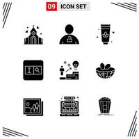 9 Icons Solid Style Grid Based Creative Glyph Symbols for Website Design Simple Solid Icon Signs Isolated on White Background 9 Icon Set Creative Black Icon vector background