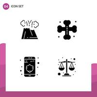 Pack of 4 creative Solid Glyphs of dangerous data nature cross security Editable Vector Design Elements