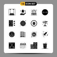 16 Black Icon Pack Glyph Symbols Signs for Responsive designs on white background 16 Icons Set Creative Black Icon vector background