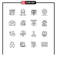Pictogram Set of 16 Simple Outlines of mail medical advertisement target business Editable Vector Design Elements