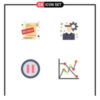 Group of 4 Modern Flat Icons Set for big sale pause sale promotion user setting chart Editable Vector Design Elements