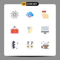 Set of 9 Modern UI Icons Symbols Signs for head perfection finger mind sign Editable Vector Design Elements
