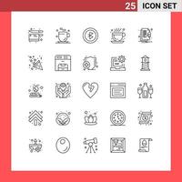 User Interface Pack of 25 Basic Lines of celebration notification connection file hot coffee Editable Vector Design Elements