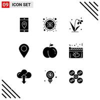 conjunto perfecto de píxeles de 9 iconos sólidos conjunto de iconos de glifo para el diseño de sitios web y la interfaz de aplicaciones móviles fondo de vector de icono negro creativo