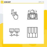 Pictogram Set of 4 Simple Filledline Flat Colors of finger computer up mahal server Editable Vector Design Elements