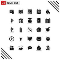 Group of 25 Modern Solid Glyphs Set for case atx marketing web video Editable Vector Design Elements