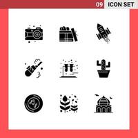 Pack of 9 creative Solid Glyphs of chemistry vacuum space craft cleaning launch Editable Vector Design Elements