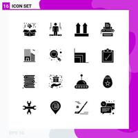 Group of 16 Solid Glyphs Signs and Symbols for building keys arrows type typewriter Editable Vector Design Elements