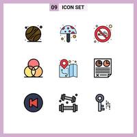 conjunto de 9 iconos modernos de la interfaz de usuario signos de símbolos para el diseño de la ubicación del signo del mapa de datos elementos de diseño vectorial editables vector