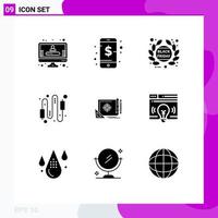 Editable Vector Line Pack of 9 Simple Solid Glyphs of achievement connection black friday computer audio Editable Vector Design Elements