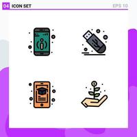 Pack of 4 creative Filledline Flat Colors of detail mobile drive usb growth Editable Vector Design Elements