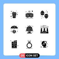 Pictogram Set of 9 Simple Solid Glyphs of cancer awareness insurance iot health food Editable Vector Design Elements