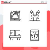 Collection of 4 Vector Icons in Line style Modern Outline Symbols for Web and Mobile Line Icon Sign Isolated on White Background 4 Icons Creative Black Icon vector background