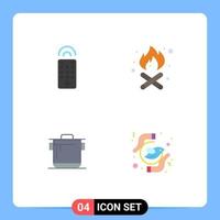 Group of 4 Modern Flat Icons Set for control cook camping cooker feminism Editable Vector Design Elements