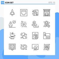 Modern 16 Line style icons Outline Symbols for general use Creative Line Icon Sign Isolated on White Background 16 Icons Pack Creative Black Icon vector background