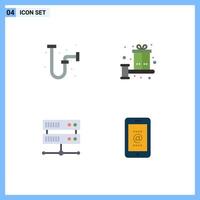 Modern Set of 4 Flat Icons and symbols such as construction data center pipe gift hosting center Editable Vector Design Elements