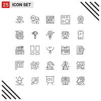 Pack of 25 Modern Lines Signs and Symbols for Web Print Media such as products electronics business devices law Editable Vector Design Elements