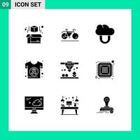 Pack of 9 Modern Solid Glyphs Signs and Symbols for Web Print Media such as laser sintering printing private shirt day Editable Vector Design Elements