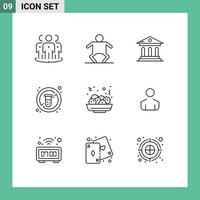 Set of 9 Vector Outlines on Grid for food medicine university tube diet Editable Vector Design Elements