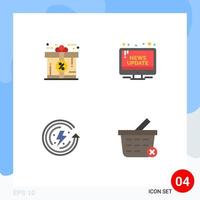 conjunto de 4 paquetes de iconos planos comerciales para elementos de diseño vectorial editables de energía de noticias de regalo del día de la tierra vector