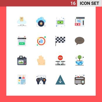 16 User Interface Flat Color Pack of modern Signs and Symbols of html web private programming hardware Editable Pack of Creative Vector Design Elements