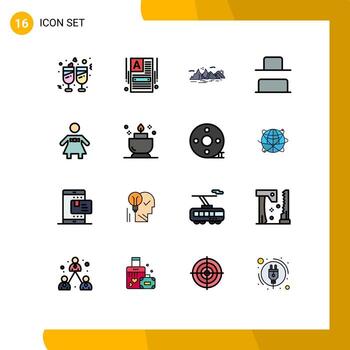16 interfaz de usuario paquete de líneas llenas de color plano de signos y símbolos modernos de personas montaña vertical distribuir acantilado elementos de diseño de vectores creativos editables