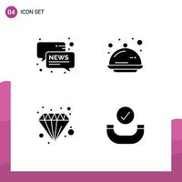 Modern Set of 4 Solid Glyphs Pictograph of chat business news tray economy Editable Vector Design Elements