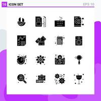 16 Universal Solid Glyphs Set for Web and Mobile Applications analytics work invoice sharing file Editable Vector Design Elements