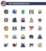 USA Independence Day Flat Filled Line Set of 25 USA Pictograms of entrance saloon location pin doors desert Editable USA Day Vector Design Elements