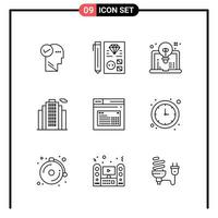 conjunto de 9 iconos de estilo de línea para web y símbolos de esquema móvil para signos de icono de línea de impresión aislados en fondo blanco 9 conjunto de iconos fondo de vector de icono negro creativo