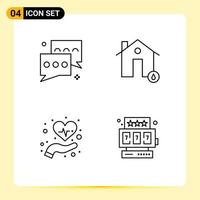 Mobile Interface Line Set of 4 Pictograms of bubble house message estate health Editable Vector Design Elements