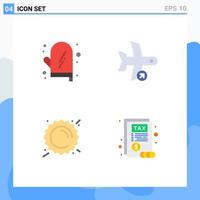 4 Universal Flat Icons Set for Web and Mobile Applications cooking summer kitchen plane sunny Editable Vector Design Elements