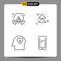 4 Black Icon Pack Outline Symbols Signs for Responsive designs on white background 4 Icons Set Creative Black Icon vector background