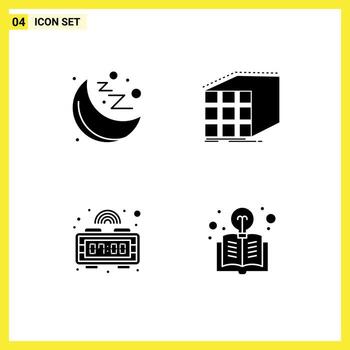 4 Thematic Vector Solid Glyphs and Editable Symbols of gym digital clock abstract dimensional book Editable Vector Design Elements
