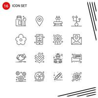 Pack of 16 Modern Outlines Signs and Symbols for Web Print Media such as technology gadget exercise devices sport Editable Vector Design Elements