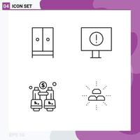 Mobile Interface Line Set of 4 Pictograms of appliances explore home error locate Editable Vector Design Elements