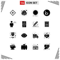 Set of 16 Modern UI Icons Symbols Signs for icelandic currency yin krone record Editable Vector Design Elements