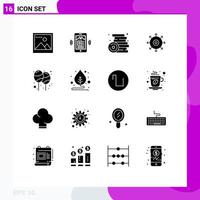 Pictogram Set of 16 Simple Solid Glyphs of holi balloon party success point Editable Vector Design Elements