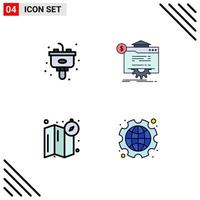 Mobile Interface Filledline Flat Color Set of 4 Pictograms of disposal compass sink globe map Editable Vector Design Elements