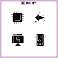 Set of 4 Vector Solid Glyphs on Grid for chip data gadget direction protect Editable Vector Design Elements