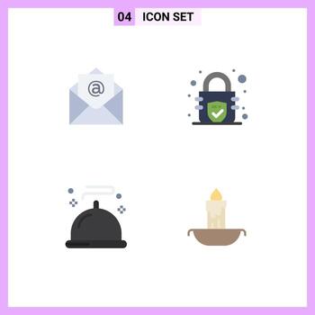 Set of 4 Modern UI Icons Symbols Signs for email service encryption food fire Editable Vector Design Elements