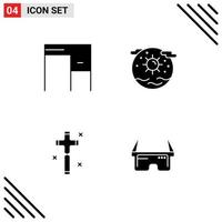 Modern Set of 4 Solid Glyphs Pictograph of desk celebration office international cross Editable Vector Design Elements