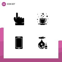 Mobile Interface Solid Glyph Set of 4 Pictograms of finger mobile touch love samsung Editable Vector Design Elements