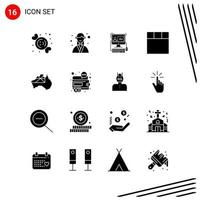 Collection of 16 Vector Icons in solid style Pixle Perfect Glyph Symbols for Web and Mobile Solid Icon Signs on White Background 16 Icons Creative Black Icon vector background